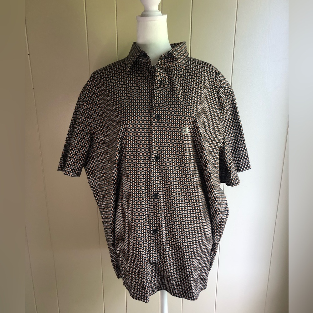 EXPRESS Geo Men’s Short Sleeve Button Down Mod Shirt Retro Diamond Print Size XL